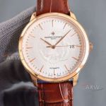 TW Factory Replica Vacheron Constantin 9015 Mechanical Rose Gold Case Brown Leather Strap 